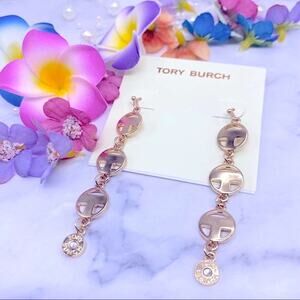 New Tory Burch Gold Round Drop T French Wire Dangle Earrings